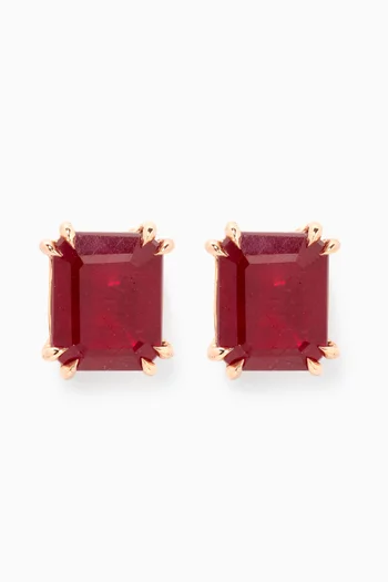 Emerald-cut Ruby Stud Earrings in 18kt Rose Gold