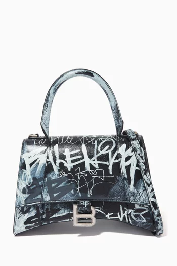 Small Hourglass Graffiti-print Top-handle Bag in Leather