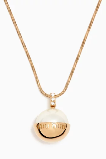 Logo-embellished Pearl Pendant Necklace in Gold-tone Metal