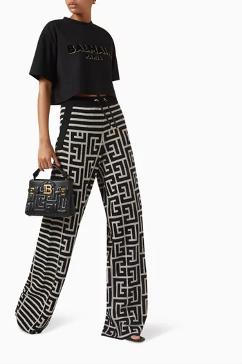 بنطال منسوج بنقشة حروف شعار الماركة مزيج صوف