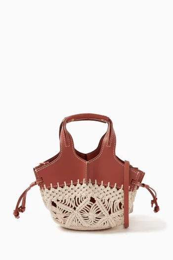 Mini Iris Shopper Tote Bag in Macramé & Leather