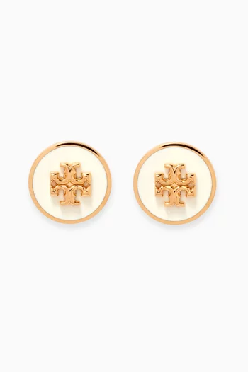 Kira Enamel Circle Stud Earrings in 18kt Gold-plated Brass