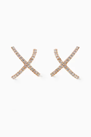 Diamond Cross Over Hoop Earrings in 18kt Rose Gold