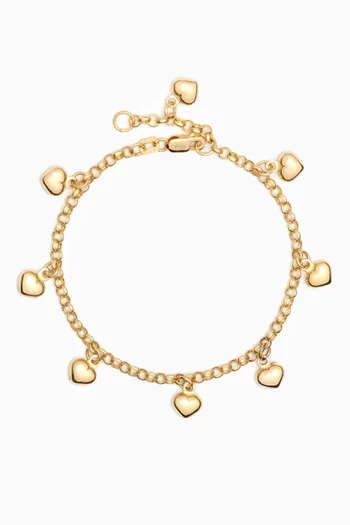 Puffy Heart Charm Bracelet in 10kt Yellow Gold