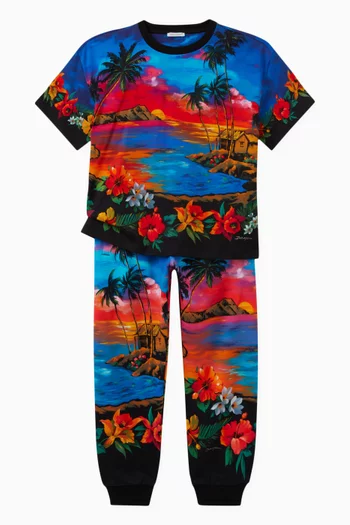 Hawaiian Print T-shirt in Cotton