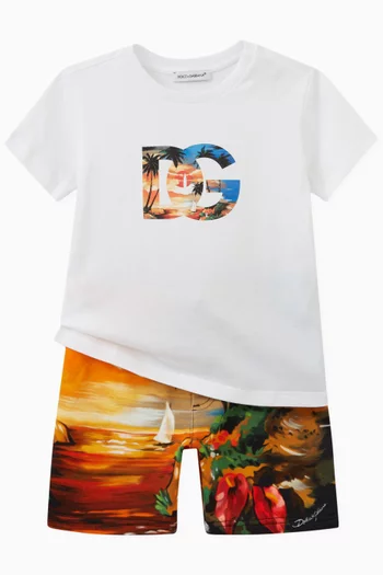 Hawaiian Print Jersey Shorts in Cotton