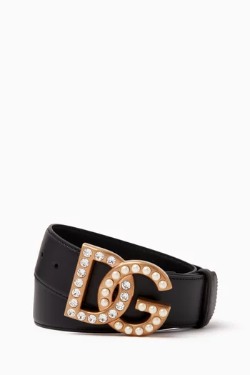 DG Crystal Logo Belt in Calfksin Leather