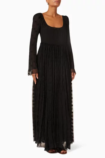 Embroidered Maxi Dress in Silk