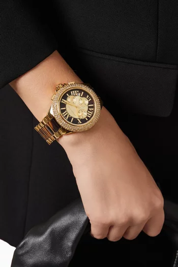 Oversized Camille Quartz Chronograph Pavé Stainless Steel Acetate Watch, 43mm