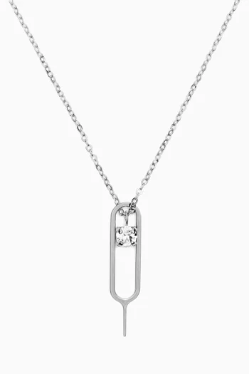 Sim Key & Rhinestone Charm Necklace in Metal