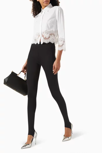 Lace-trimmed Crop Shirt in Cotton-poplin