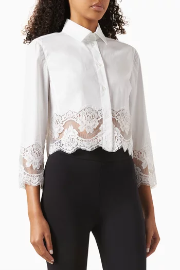 Lace-trimmed Crop Shirt in Cotton-poplin