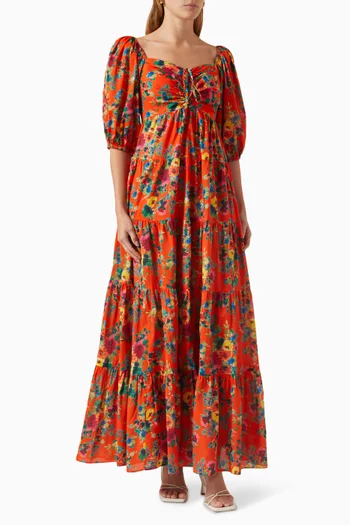 Quinn Puff-sleeved Maxi Dress in Cotton-voile