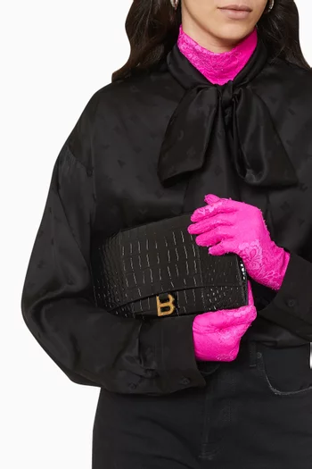 Hourglass Flat Pouch in Shiny Croc-embossed Leather