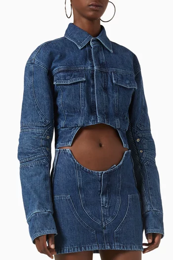 Cut-out Motorcycle Jacket in Denim