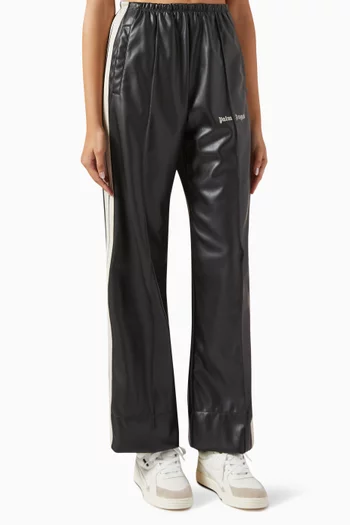 Logo Striped Track Pants in Faux Leather