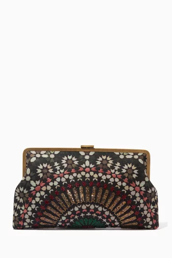 Zellige Glass-bead Embroidered Clutch in Canvas
