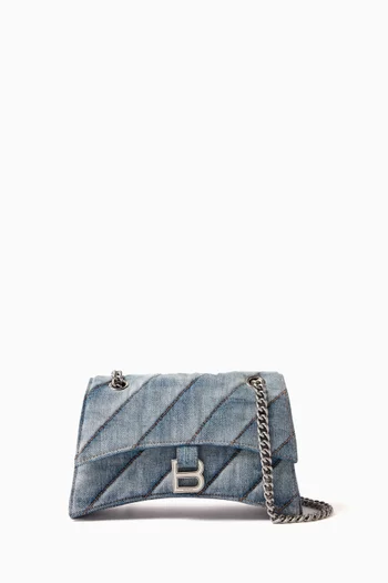 Small Crush Chain Shoulder Bag in Quilted Denim