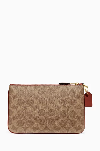 Small Signature Wristlet in Coated Canvas & Leather