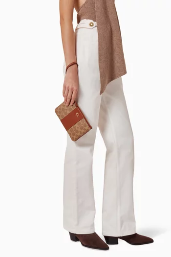Small Signature Wristlet in Coated Canvas & Leather