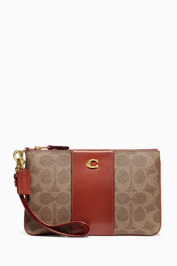 Small Signature Wristlet in Coated Canvas & Leather