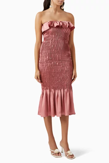 The Vague Pleated Midi Dress in Cotton-linen Blend