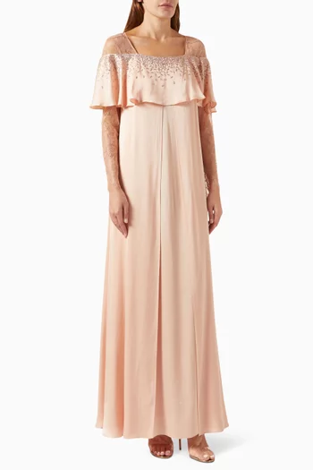 Ruffled Lace-detail Maxi Dress in Viscose