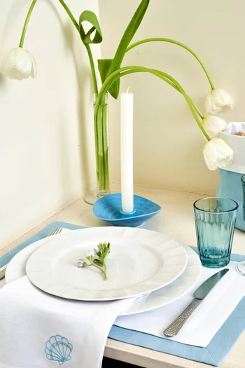 مناديل بتطريز صدف كتان، 4 قطع