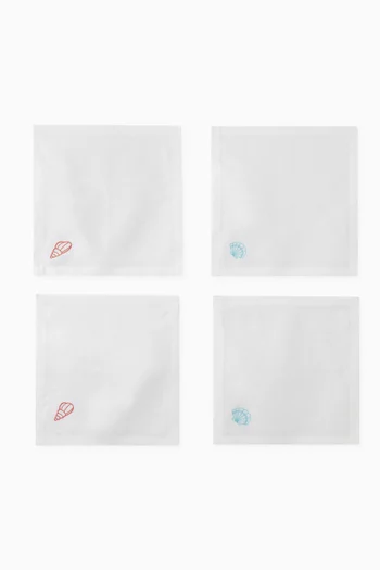 Shell Embroidered Napkins in Linen, Set of 4