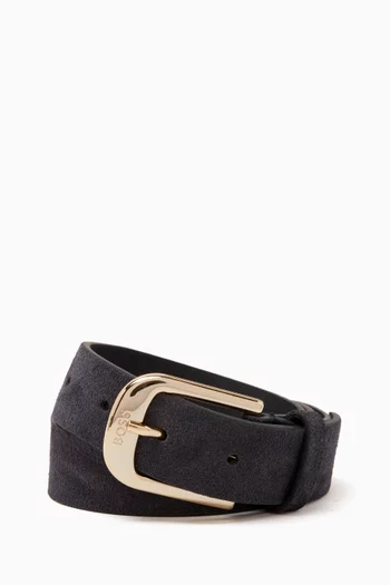 Logo Engraved Buckle Belt in Suede
