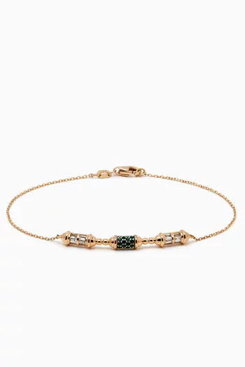 Triple Barrel Emerald & Diamond Chain Bracelet in 14kt Gold