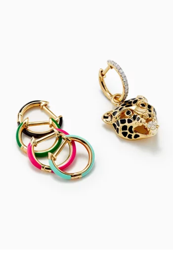 Leopard Diamond Single Earring with Interchangeable Bails in 9kt Gold