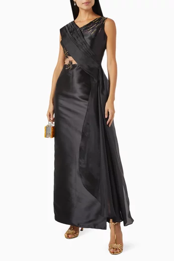 فستان سهرة مطرز ستان