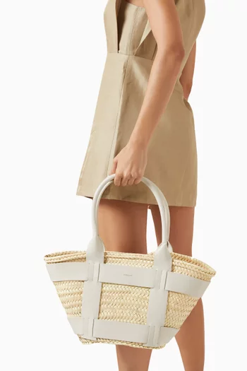 Medium Santorini Tote Bag in Raffia & Leather