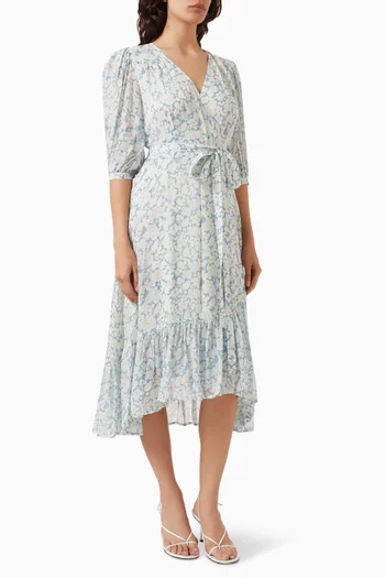Ese Floral-print Midi Wrap Dress in Crinkled-georgette