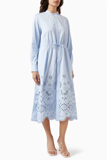 Eyelet-embroidered Midi Shirt Dress in Cotton