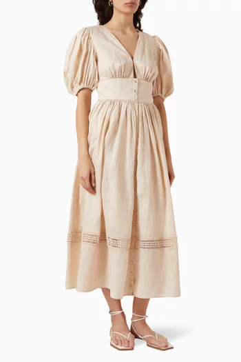 Carrie Midi Dress in Linen