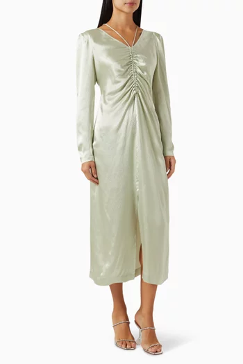 Shirred Midi Dress in Silk