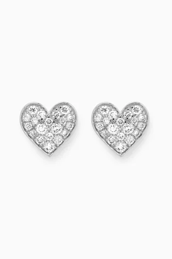 Heart Pavé Diamond Stud Earrings in 18kt White Gold