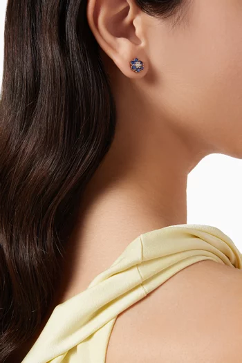 Flower Blue Sapphire & Diamond Stud Earrings in 18kt Gold
