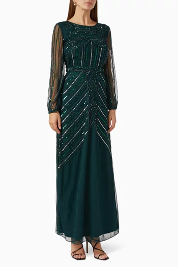 Embellished Maxi Dress in Sheer Sequin