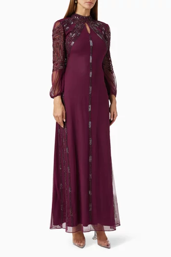 Embellished Maxi Gown in Sheer Sequin