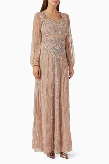 Embellished Maxi Gown in Sheer Sequin