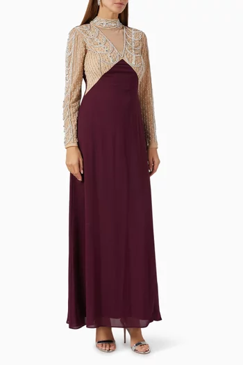Embellished Maxi Gown in Crepe