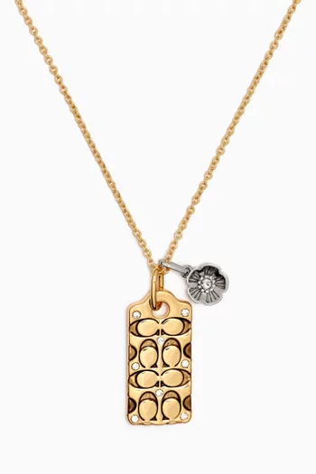 Quilted C Tag Pendant Necklace in Metal
