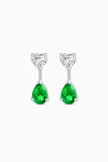 Emerald & Diamond Drop Earrings in 18kt White Gold