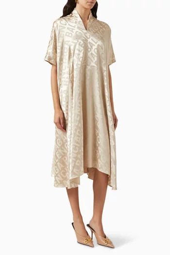 Logo Jacquard Oversized Midi Dress in Organic-silk
