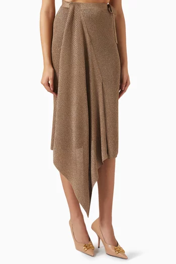 Wrap Midi Skirt in Lurex Rib-knit