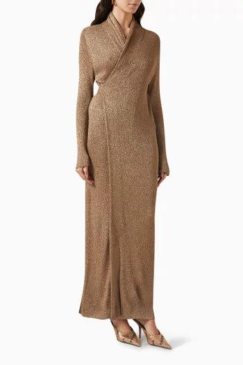 Wrap Maxi Dress in Lurex Rib-knit