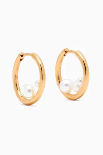 Trio Pearl Hoop Earrings in Gold Vermeil